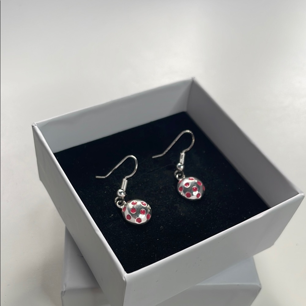 Silver and Pink Polka Dot Earrings